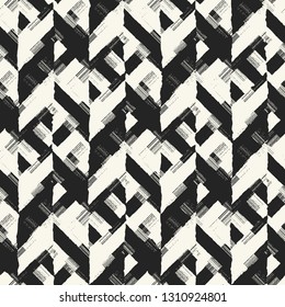Monochrome Complexity Textured Broken Striped Graphic Motif. Seamless Pattern.