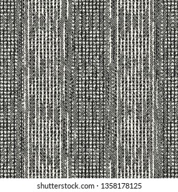 Monochrome Complexity Textured Herringbone Strokes. Seamless Pattern.