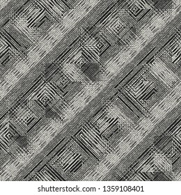 Monochrome Complexity Textured Twisted Checked Background. Seamless Pattern. 