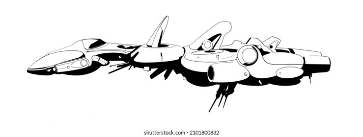Diseño de concepto monocromo de la nave espacial. 2.ª Ilustración 