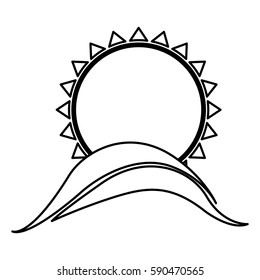 monochrome contour with abstract sun over hill vector illustration