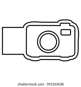 monochrome contour with analog camera and banner vector illustration