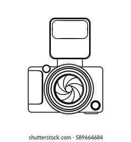 monochrome contour of analog camera with flash light vector illustration