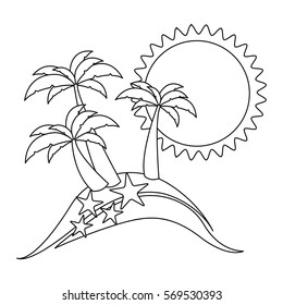 monochrome contour with beach with starfish