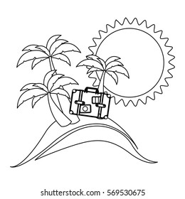 monochrome contour with beach and suitcase