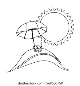 monochrome contour with beach and vacation objects