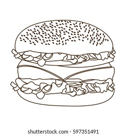 monochrome contour with big burger vector illustration
