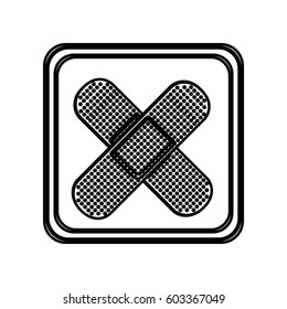 monochrome contour of button with crossed adhesive band vector illustration