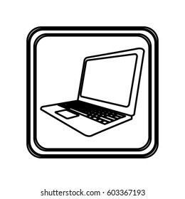 monochrome contour of button with laptop vector illustration