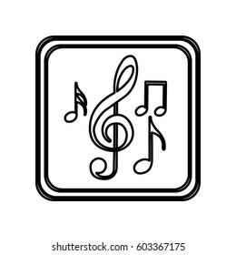 monochrome contour of button with set of musical note vector illustration