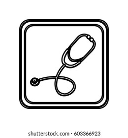 monochrome contour of button with stethoscope vector illustration