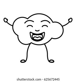 monochrome contour of caricature of the cloud smiling with arms and legs vector illustration