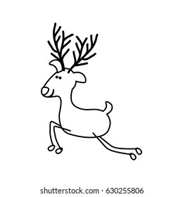 monochrome contour caricature of funny reindeer jumping vector illustration