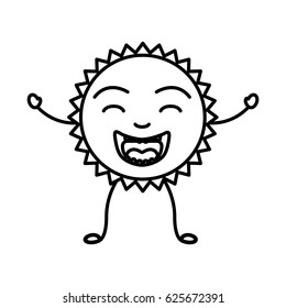 monochrome contour of caricature of the sun smiling with arms and legs vector illustration