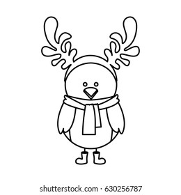 monochrome contour of chicken with horns of reindeer vector illustration