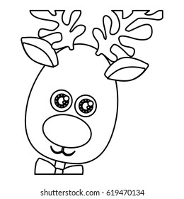 monochrome contour of christmas reindeer face vector illustration