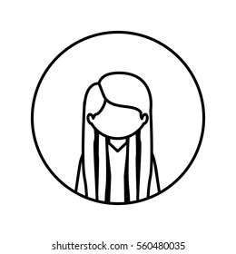 monochrome contour in circle with half body woman with long straight hair
