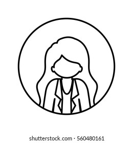 monochrome contour in circle with half body afro woman with jacket and long hair