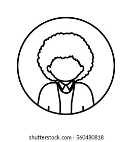 monochrome contour in circle with half body afro man with curly hair