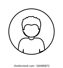 monochrome contour in circle with half body afro man with short hair