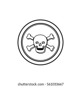 monochrome contour in circle with skull and bones