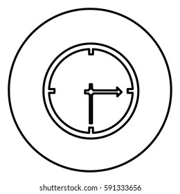 monochrome contour circular frame with wall clock vector illustration