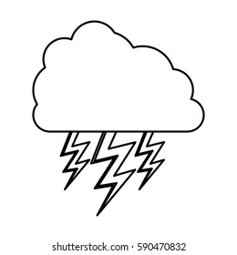 monochrome contour of cloud with lightnings vector illustration