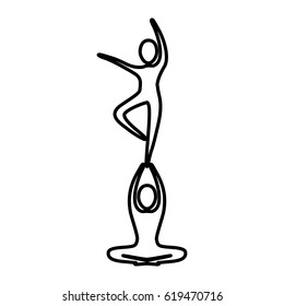 monochrome contour with couple dancer pirouette in one foot vector illustration