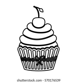 monochrome contour with cupcake and cherry
