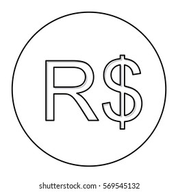 monochrome contour with currency symbol of brazilian real in circle