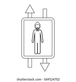 monochrome contour with double sign arrow with man with beard and bow tie