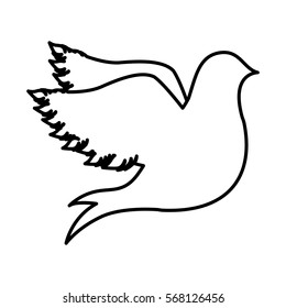 monochrome contour with dove with open wings