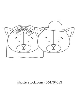 monochrome contour with faces couple of married bears