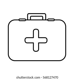 monochrome contour with firts aid kit with symbol of cross