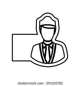 monochrome contour with flight attendant and banner vector illustration