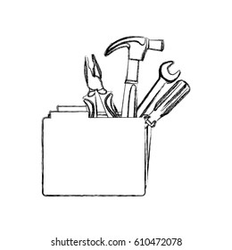 monochrome contour with folder and hand tools vector illustration