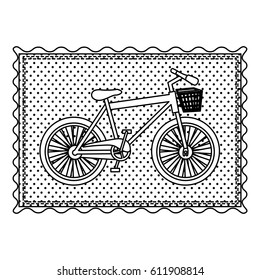 monochrome contour frame of bicycle with background dotted vector illustration