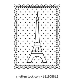 monochrome contour frame of eiffel tower with background dotted vector illustration