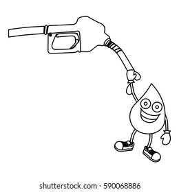 monochrome contour with gasoline pump nozzle and animated drop of gasoline vector illustration