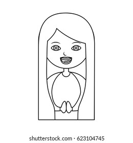 monochrome contour of half body beautiful virgin with long hair vector illustration