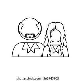 monochrome contour with half body couple without face she long hair and him with beard and bald