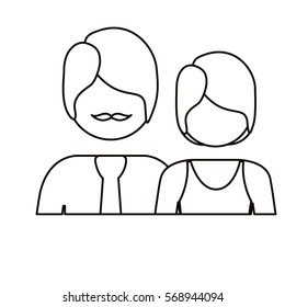 monochrome contour with half body couple without face she short hair and him with mustache