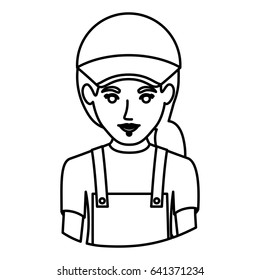 monochrome contour half body of delivery woman vector illustration