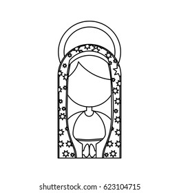 monochrome contour of half body faceless virgin of guadalupe vector illustration