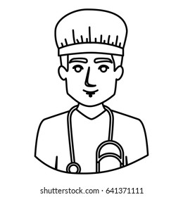 monochrome contour half body of male nurse vector illustration