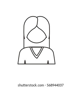 monochrome contour with half body woman with long hair without face