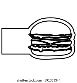 monochrome contour with hamburger and banner vector illustration