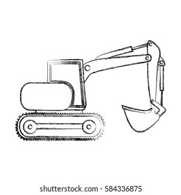 monochrome contour hand drawing of backhoe with crane for construction vector illustration
