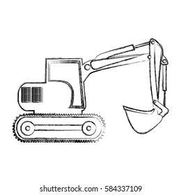 monochrome contour hand drawing of backhoe vector illustration