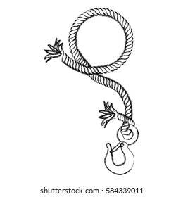 monochrome contour hand drawing of nautical break rope with metal hook vector illustration